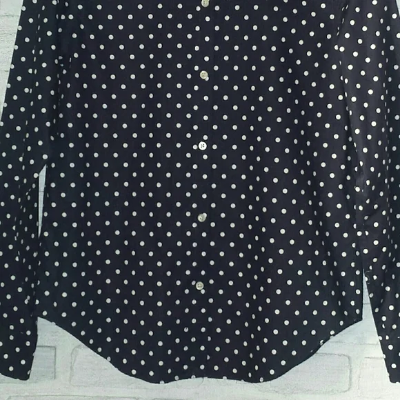 Lauren Ralph Lauren Navy Blue Polkadot Non Iron Button Down Shirt S - Picture 4 of 13